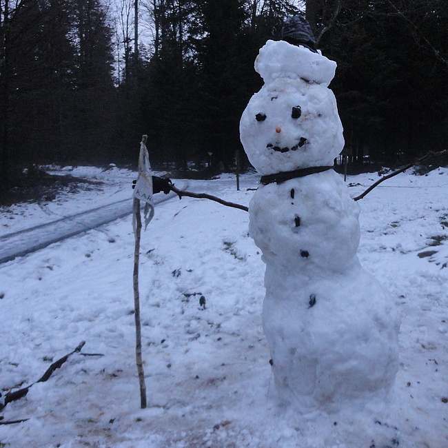 Schneeman auf dem Winterlager der Pfadfinderinnen und Pfadfinder