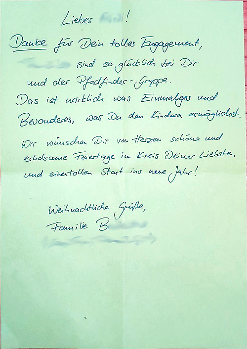 Positive Bewertung der Familie B. für die Meute der Pfadfinder in Sindelfingen.